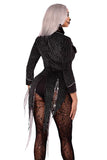 Halloween Baddie Costume for Women – 2 PC Striped Velvet Bodysuit with Snap Crotch & Wing Bow Tie
