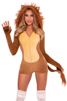 Comfy Lion Costume for Women – 1 PC Ultra-Soft Velvet Plush Romper with Gloved Sleeves, Tail & Mane Hood