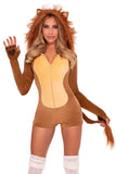 Comfy Lion Costume for Women – 1 PC Ultra-Soft Velvet Plush Romper with Gloved Sleeves, Tail & Mane Hood