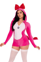 Comfy Dino Cutie Costume for Women – 1 PC Ultra-Soft Velvet Plush Romper with Bow Hood, Egg Zipper Pull, Scalloped Spine & Stuffed Tail