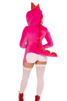 Comfy Dino Cutie Costume for Women – 1 PC Ultra-Soft Velvet Plush Romper with Bow Hood, Egg Zipper Pull, Scalloped Spine & Stuffed Tail