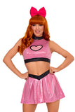 Super Cutie Costume for Women – 3 PC Shimmer Crop Top with Mesh Heart Panel, V-Front Skirt & Bow Headband