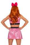 Super Cutie Costume for Women – 3 PC Shimmer Crop Top with Mesh Heart Panel, V-Front Skirt & Bow Headband
