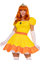 Sunflower Princess Costume for Women – 4 PC Sequin-Trimmed Dress with Pin-On Brooch, Gloves & Crown