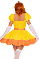 Sunflower Princess Costume for Women – 4 PC Sequin-Trimmed Dress with Pin-On Brooch, Gloves & Crown