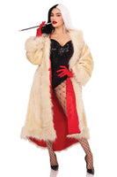 Villainess Costume Coat – Satin-Lined Faux Fur Coat with Dramatic Tail Shawl Collar