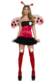 Daisy Bug Costume for Women, 4-Piece Y2K Ladybug Halloween Costume with Polka Dot Tube Dress, Wings, Antennae Headband & Thigh Highs