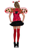Daisy Bug Costume for Women, 4-Piece Y2K Ladybug Halloween Costume with Polka Dot Tube Dress, Wings, Antennae Headband & Thigh Highs