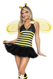Daisy Bee Costume for Women, 4-Piece Y2K Halloween Costume with Striped Halter Dress, Wings, Antennae Headband & Leg Warmers