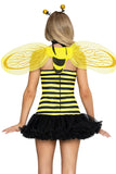 Daisy Bee Costume for Women, 4-Piece Y2K Halloween Costume with Striped Halter Dress, Wings, Antennae Headband & Leg Warmers