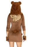 Honey Bear Costume for Women, 4-Piece Y2K Animal Halloween Costume with Plush Velvet Mini Dress, Furry Ear Hood, Paw-Print Gloves & Leg Warmers