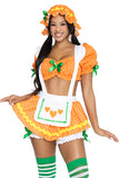 Blossom Babe Costume for Women, 3-Piece Orange Fruit Halloween Costume with Polka Dot Crop Top, Bloomer Suspender Skirt & Matching Ruffled Bonnet