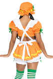 Blossom Babe Costume for Women, 3-Piece Orange Fruit Halloween Costume with Polka Dot Crop Top, Bloomer Suspender Skirt & Matching Ruffled Bonnet