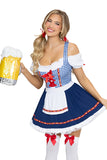 Oktoberfest Cutie Costume for Women, 1-Piece Bavarian Halloween Costume with Blue Gingham Dirndl Dress, Lace-Up Bodice, Peasant Sleeves & Attached Apron