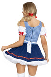 Oktoberfest Cutie Costume for Women, 1-Piece Bavarian Halloween Costume with Blue Gingham Dirndl Dress, Lace-Up Bodice, Peasant Sleeves & Attached Apron