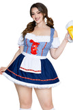 Oktoberfest Cutie Costume for Women, 1-Piece Bavarian Halloween Costume with Blue Gingham Dirndl Dress, Lace-Up Bodice, Peasant Sleeves & Attached Apron