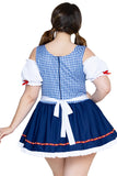 Oktoberfest Cutie Costume for Women, 1-Piece Bavarian Halloween Costume with Blue Gingham Dirndl Dress, Lace-Up Bodice, Peasant Sleeves & Attached Apron