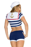 Pin-Up Sailor Costume for Women, 3-Piece Sailor Halloween Costume with Striped Crop Top, Fitted Shorts & Matching Sailor Hat