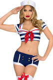 Pin-Up Sailor Costume for Women, 3-Piece Sailor Halloween Costume with Striped Crop Top, Fitted Shorts & Matching Sailor Hat