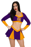 Killer Cheerleader Costume for Women, 2-Piece Horror Halloween Costume with Long-Sleeve Crop Top & Pleated Skorts