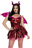 Fiery Dragon Costume for Women, 5-Piece Fantasy Halloween Costume with Metallic Scale-Print Mini Dress, Dragon Wings, Horn Headband, Choker & Tail