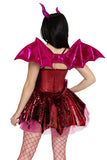 Fiery Dragon Costume for Women, 5-Piece Fantasy Halloween Costume with Metallic Scale-Print Mini Dress, Dragon Wings, Horn Headband, Choker & Tail