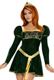 Swamp Princess Costume for Women, 3-Piece Fairytale Halloween Costume with Green Velvet Mini Dress, Gold Belt & Jeweled Crown Headband