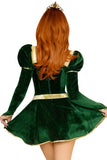 Swamp Princess Costume for Women, 3-Piece Fairytale Halloween Costume with Green Velvet Mini Dress, Gold Belt & Jeweled Crown Headband