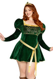 Swamp Princess Costume for Women, 3-Piece Fairytale Halloween Costume with Green Velvet Mini Dress, Gold Belt & Jeweled Crown Headband