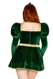 Swamp Princess Costume for Women, 3-Piece Fairytale Halloween Costume with Green Velvet Mini Dress, Gold Belt & Jeweled Crown Headband
