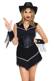 Rodeo Star Costume for Women, 3-Piece Western Cowgirl Halloween Costume with Fringed Mini Dress, Waist Cincher & Matching Wrist Cuffs