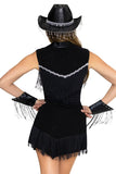 Rodeo Star Costume for Women, 3-Piece Western Cowgirl Halloween Costume with Fringed Mini Dress, Waist Cincher & Matching Wrist Cuffs