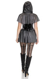 Rebel Knight Costume for Women, 2-Piece Medieval Halloween Costume with Metallic Armor-Inspired Mini Dress & Faux Chainmail Hooded Capelet