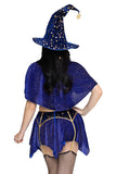 Starstruck Wizard Costume for Women, 4-Piece Halloween Costume with Velvet Crop Top, Garter Skirt, Cape & Wizard Hat