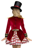 Ring Mistress Costume for Women by Leg Avenue, 3-Piece Circus Halloween Costume with Velvet Coat Dress, Satin Harlequin Skirt, Bow Tie Choker & Top Hat