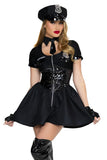 Officer Naughty Costume for Women, 3-Piece Y2K Cop Halloween Outfit with Zip-Front Mini Dress, Tie Choker & Police Hat