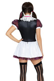 Miss Vampy Costume for Women, 3-Piece Y2K Vampire Halloween Costume with Pink & Black Corset Mini Dress, Lace Neck Piece & Clip-In Hair Extensions