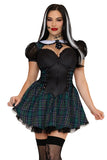 Stitched Up Sweetie Costume for Women, 2-Piece Halloween Monster Costume with Plaid Corset Mini Dress & 4 Clip-In Hair Extensions