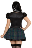 Stitched Up Sweetie Costume for Women, 2-Piece Halloween Monster Costume with Plaid Corset Mini Dress & 4 Clip-In Hair Extensions