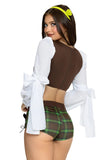 Swamp Sweetie Costume for Women, 4-Piece Fairytale Ogre Halloween Costume with Peasant Crop Top, Plaid Lace-Up Shorts, Belt & Ogre Ear Headband