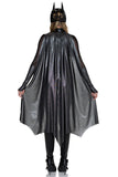 Dark Crimefighter Costume for Women, 4-Piece Superhero Halloween Costume with Padded Bodysuit, Dramatic Cape, Harness Belt & Pointed Mask