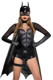 Dark Crimefighter Costume for Women, 4-Piece Superhero Halloween Costume with Padded Bodysuit, Dramatic Cape, Harness Belt & Pointed Mask