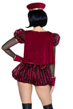 Tiny Tyrant Costume for Women, 3-Piece Fairytale Halloween Costume with Red Velvet Bloomer Romper, Wrist Cuffs & Ruler Hat