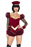 Tiny Tyrant Costume for Women, 3-Piece Fairytale Halloween Costume with Red Velvet Bloomer Romper, Wrist Cuffs & Ruler Hat