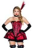 Dancehall Darling Costume for Women, 4-Piece Burlesque Halloween Costume with Lace-Up Corset Dress, Bloomer Shorts, Choker & Feathered Headpiece