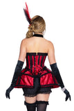 Dancehall Darling Costume for Women, 4-Piece Burlesque Halloween Costume with Lace-Up Corset Dress, Bloomer Shorts, Choker & Feathered Headpiece