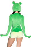 Flirty Froggy Costume for Women, 2-Piece Frog Halloween Costume with Plush Zip-Front Romper, Built-In Frog Gloves & Oversized Frog Bonnet