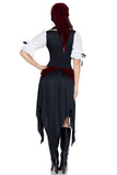 Pirate Beauty Costume for Women, 2-Piece Pirate Halloween Costume with Burgundy Velvet Dress, Chiffon Sleeves, Attached Sash & Matching Head Scarf