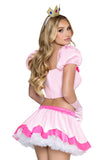 Pretty Pink Princess Costume for Women, 3-Piece Video Game-Inspired Halloween Costume with Boned Top, Flared Skirt & Jeweled Crown Headband