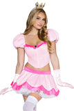 Pretty Pink Princess Costume for Women, 3-Piece Video Game-Inspired Halloween Costume with Boned Top, Flared Skirt & Jeweled Crown Headband